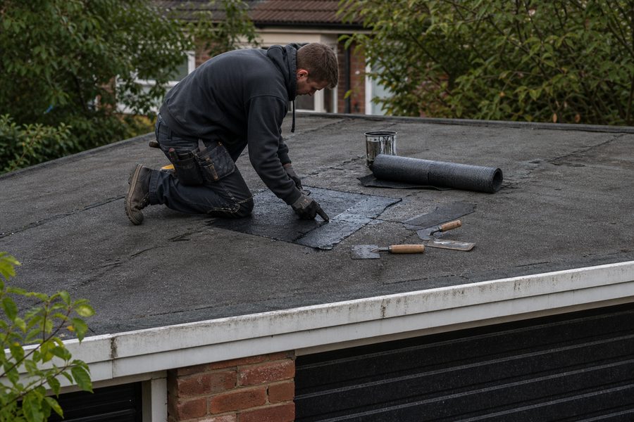Repairing an ageing felt roof on a Chingford garage