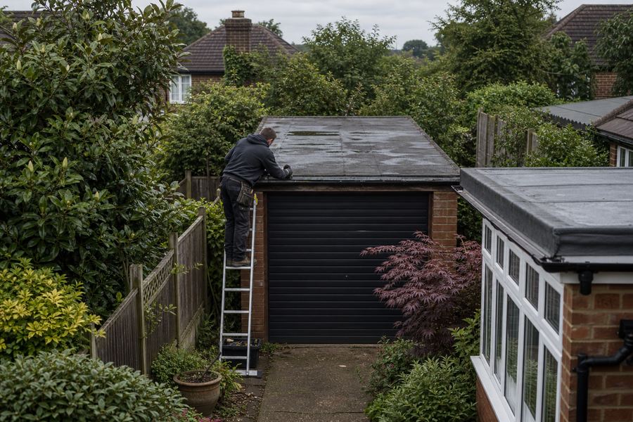 Garage roof repair on a detached garage in Chingford