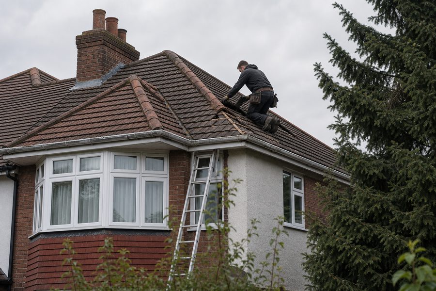 Tile roof repair on a Chingford semi detached house